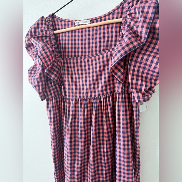 Zara Puff Sleeved Gingham Midi Dress - New With Tags - Picture 4 of 9
